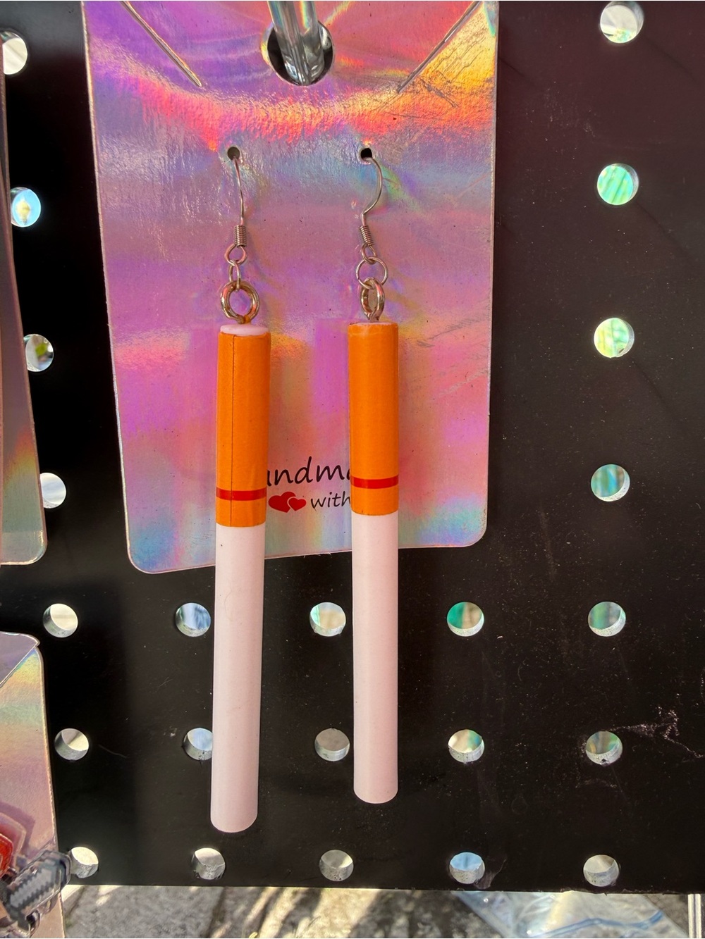 Novelty Cigarette Drop Earrings in Orange and White